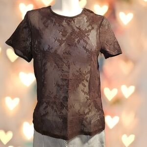 Floral Lace Mesh‎ Top - Size Medium